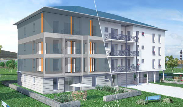 View of modular housing construction