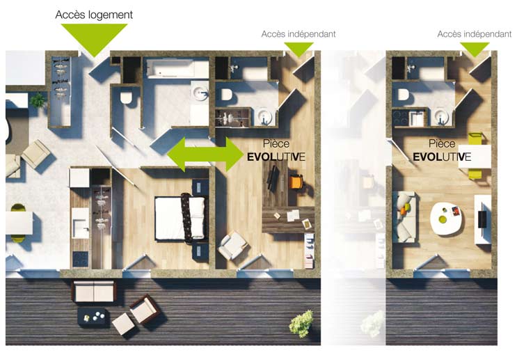 Pièce nomade : une solution pour s'adapter aux parcours de vie des occupants d'un appartement.